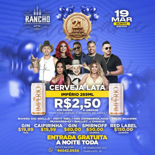 19/03 - A partir das 22h